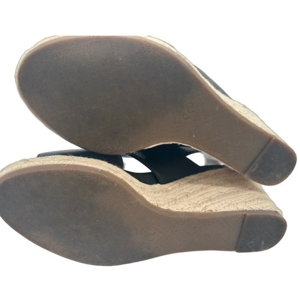 Vionic Zamar Wedge Sandals Women's Size 7 Black Leather Espadrille Shoes